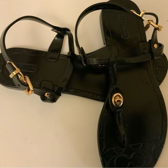 Coach Pier Shiny Jelly Womens T-Strap Thong Sandals Flip Flops Size 7 B Black - Picture 3 of 8